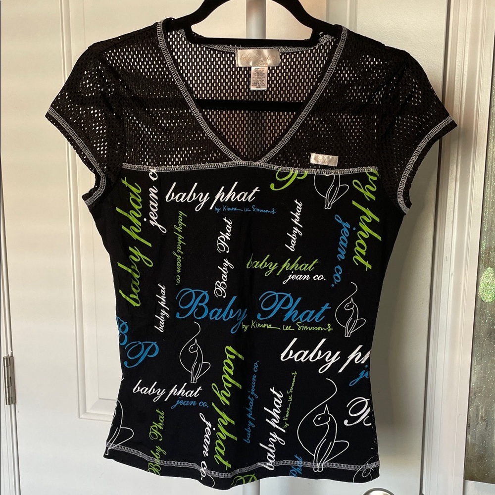 Y2K Baby Phat Black Mesh Short Sleeve Tee